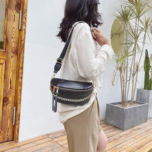 Load image into Gallery viewer, Retro Waist Bag PU Leather Fanny Pack Purse Leather with Gold Chain Strap Stylish Waist Pack Women Belt Bag Multifunctional Chest Bag
