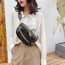 Load image into Gallery viewer, Retro Waist Bag PU Leather Fanny Pack Purse Leather with Gold Chain Strap Stylish Waist Pack Women Belt Bag Multifunctional Chest Bag
