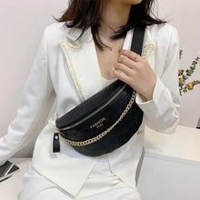 Load image into Gallery viewer, Retro Waist Bag PU Leather Fanny Pack Purse Leather with Gold Chain Strap Stylish Waist Pack Women Belt Bag Multifunctional Chest Bag
