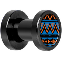 Load image into Gallery viewer, Blue Orange Tribal Print Black Anodized Screw Fit Plug Set 4G
