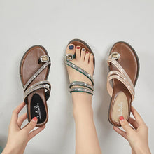 Load image into Gallery viewer, Rhinestones Women Sandals Flip Flops Summer Leather Crystal Slippers Sandals For Women Casual Summer Flat Rhinestone Crystal Sandal Slippers Comfy Beach Shoes Flip Flops
