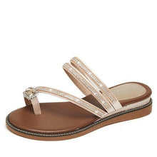 Load image into Gallery viewer, Rhinestones Women Sandals Flip Flops Summer Leather Crystal Slippers Sandals For Women Casual Summer Flat Rhinestone Crystal Sandal Slippers Comfy Beach Shoes Flip Flops
