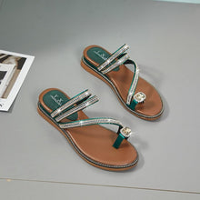 Load image into Gallery viewer, Rhinestones Women Sandals Flip Flops Summer Leather Crystal Slippers Sandals For Women Casual Summer Flat Rhinestone Crystal Sandal Slippers Comfy Beach Shoes Flip Flops
