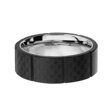 将图片加载到图库查看器，Mens Solid Carbon Fiber Ridged Stainless Steel Ring
