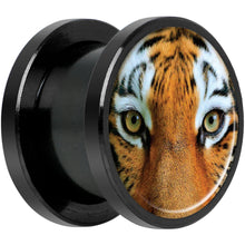 Load image into Gallery viewer, Full Color Tiger Eyes Black Anodized Screw Fit Plug Set 1/2
