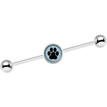 Load image into Gallery viewer, 14G Black on Blue Paw Print Industrial Barbell 37mm
