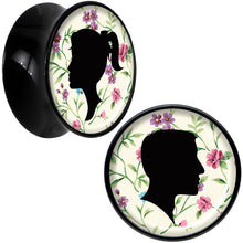 Load image into Gallery viewer, Black Acrylic Man Woman Floral Silhouette Saddle Plug Set 5/8
