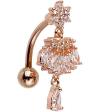 将图片加载到图库查看器，Clear CZ Rose Gold Chandelier Top Mount Dangle Belly Ring
