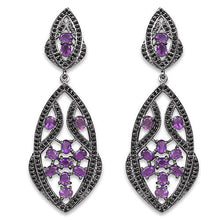 Load image into Gallery viewer, 5.74 Carat Genuine Amethyst and Black Spinel .925 Sterling Silver Earrings
