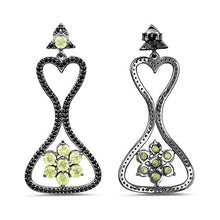 Load image into Gallery viewer, 6.93 Carat Genuine Peridot and Black Spinel .925 Sterling Silver Earrings
