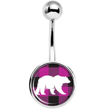 将图片加载到图库查看器，Pink Black Plaid Polar Bear Belly Ring
