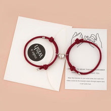 将图片加载到图库查看器，Romantic 2pcs/set Heart Magnetic Couple Bracelets Men Women Classic Black White Paired Lovers Braclet Adjustable Matching Braided Rope Bracelet Promise Friendship Bracelet Gifts For Girlfriend

