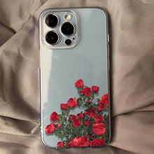 将图片加载到图库查看器，Romantic Red Rose Flower Clear Phone Case For iPhone 13 12 11 Pro MAX Mini X XS XR 7 8 Plus Soft Silicone Transparent Cover Gorgeous Floral Print Women Transparent Strong Clear Case
