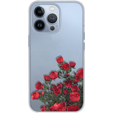 将图片加载到图库查看器，Romantic Red Rose Flower Clear Phone Case For iPhone 13 12 11 Pro MAX Mini X XS XR 7 8 Plus Soft Silicone Transparent Cover Gorgeous Floral Print Women Transparent Strong Clear Case
