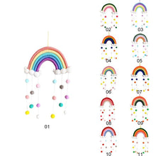 Load image into Gallery viewer, Room Decoration Handmade Woven Cotton Rope Rainbow Hanging Decoration Rainbow with Pom Pom Ball Wall Hanging Garlands for Kids Room Baby Shower Party Supplies Wall Hanging Decor With Felt Ball Photo Props
