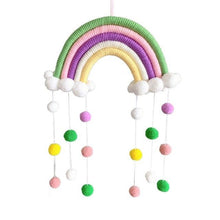 Load image into Gallery viewer, Room Decoration Handmade Woven Cotton Rope Rainbow Hanging Decoration Rainbow with Pom Pom Ball Wall Hanging Garlands for Kids Room Baby Shower Party Supplies Wall Hanging Decor With Felt Ball Photo Props
