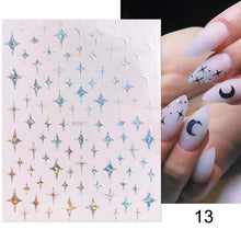 Load image into Gallery viewer, Rose Gold Star 3D Nail Stickers Silver Black White Star Heart Transfer Stickers for Nails DIY Decals Manicures Decoration Tips Nail Art Decals Water Transfer Nail Decals Sticker For Pretty Girl Self-Adhesive Nail Decals Designer Nail Stickers for Acrylic
