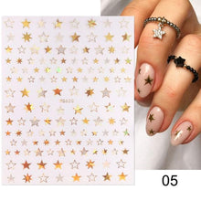 Load image into Gallery viewer, Rose Gold Star 3D Nail Stickers Silver Black White Star Heart Transfer Stickers for Nails DIY Decals Manicures Decoration Tips Nail Art Decals Water Transfer Nail Decals Sticker For Pretty Girl Self-Adhesive Nail Decals Designer Nail Stickers for Acrylic
