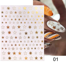 Load image into Gallery viewer, Rose Gold Star 3D Nail Stickers Silver Black White Star Heart Transfer Stickers for Nails DIY Decals Manicures Decoration Tips Nail Art Decals Water Transfer Nail Decals Sticker For Pretty Girl Self-Adhesive Nail Decals Designer Nail Stickers for Acrylic
