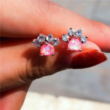 Load image into Gallery viewer, Rose Golden Opal Paw Print Stud Earrings

