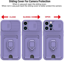 Load image into Gallery viewer, Rotatable Ring Holder Camera Protect Phone Case For iPhone 14 13 12 11 Pro Max Cover Protective Camera Slide Case With 360 Degree Adjustable Rotating Ring Silicone Case For Iphone
