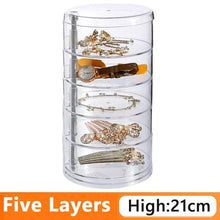 Load image into Gallery viewer, Rotating Jewelry Storage Box Makeup Storage Rack Bracelet Earring Round Plastic Organizer Boxes Holder Display Rack with Cover Rotatable Jewelry Storage Box Makeup Rack Storage Bracelet Earring Round Jewelry Organizer
