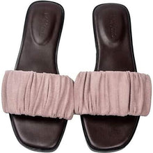 Load image into Gallery viewer, Roxoni Women's Ruched Fabric Slide Sandals Open Toe Flat Sandals with Heel Cushion

