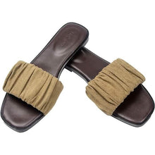 Load image into Gallery viewer, Roxoni Women's Ruched Fabric Slide Sandals Open Toe Flat Sandals with Heel Cushion
