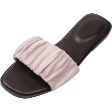 Load image into Gallery viewer, Roxoni Women's Ruched Fabric Slide Sandals Open Toe Flat Sandals with Heel Cushion
