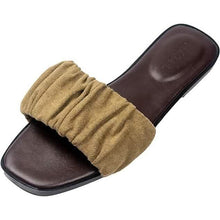 Load image into Gallery viewer, Roxoni Women's Ruched Fabric Slide Sandals Open Toe Flat Sandals with Heel Cushion
