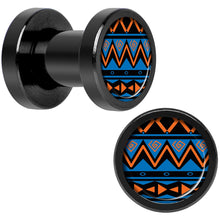 Load image into Gallery viewer, Blue Orange Tribal Print Black Anodized Screw Fit Plug Set 4G
