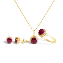 Load image into Gallery viewer, 10K White Gold Purple Amethyst and 3/8 Cttw Diamond Halo Jewelry Set (Earrings, Pendant &amp; Ring)

