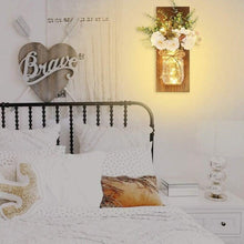 Load image into Gallery viewer, Rustic Wall Sconces Flower Lamp Mason Jar Sconce Handmade Wall Art Hanging Home Decoration 2 Set with LED Fairy Lights Decorative  Peony Flower
