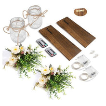 Load image into Gallery viewer, Rustic Wall Sconces Flower Lamp Mason Jar Sconce Handmade Wall Art Hanging Home Decoration 2 Set with LED Fairy Lights Decorative  Peony Flower
