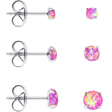 Load image into Gallery viewer, Pink Synthetic Opal Stainless Steel Post Stud Earring Pack Set of 3
