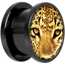 Load image into Gallery viewer, Full Color Leopard Eyes Black Anodized Screw Fit Plug Set 9/16
