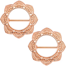 Load image into Gallery viewer, 16G 9/16 Divine Henna Rose Gold Tone Anodized Nipple Shield Set
