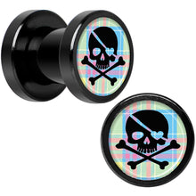 Load image into Gallery viewer, Pink Green Plaid Heart Skull Black Anodized Screw Fit Plug Set 2G

