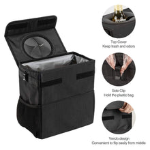Load image into Gallery viewer, Ryhpez Car Trash Can with Lid - Car Trash Bag Hanging with Storage Pockets
