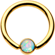 Load image into Gallery viewer, 14G 3/8 White 4mm Faux Opal Gold IP Disc BCR Captive Ring
