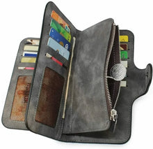 Load image into Gallery viewer, Vintage Faux Leather Long Wallet – Trifold Credit Card Holder with Snap &amp; Zipper
