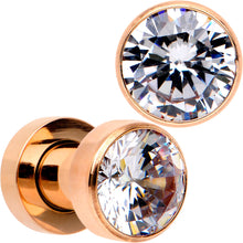 Load image into Gallery viewer, Clear CZ Gem Rose Gold PVD Glitzy Screw Fit Tunnel Plug Set
