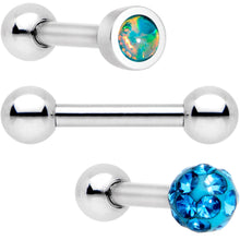 Load image into Gallery viewer, 16G 1/4 Aqua Faux Opal Inlay Cartilage Tragus Earring 3 Pack Set
