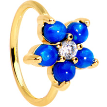 Load image into Gallery viewer, 20G Clear CZ Blue Faux Opal Gold Tone Flower Circular Ring
