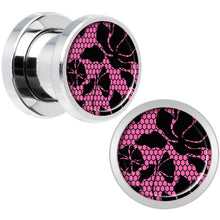Load image into Gallery viewer, Pink Floral Lace Steel Screw Fit Plug Set 0G
