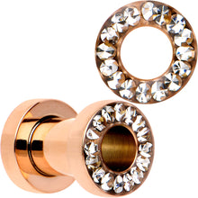 将图片加载到图库查看器，Clear CZ Gem Rose Gold PVD Bling Screw Fit Tunnel Plug Set 3mm to 16mm
