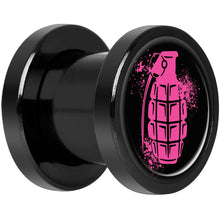 将图片加载到图库查看器，Pink Grenade Black Anodized Screw Fit Plug Set 0G
