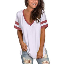 Load image into Gallery viewer, Womens Tops Striped Short Sleeve V Neck Tee T Shirts
