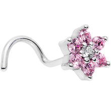 Load image into Gallery viewer, 20G 1/4 Pink and Clear CZ Gem Flower Right Nose Screw
