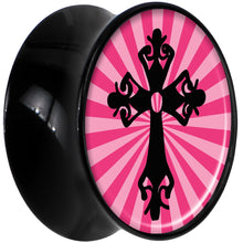 Load image into Gallery viewer, Black Acrylic Pink Black Radiant Cross Saddle Plug Set 18mm
